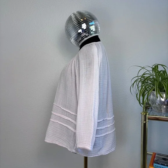 Michael Stars Double Gauze Keyhole Top Bloom Pink Boho Peasant Blouse Medium - Picture 3 of 16